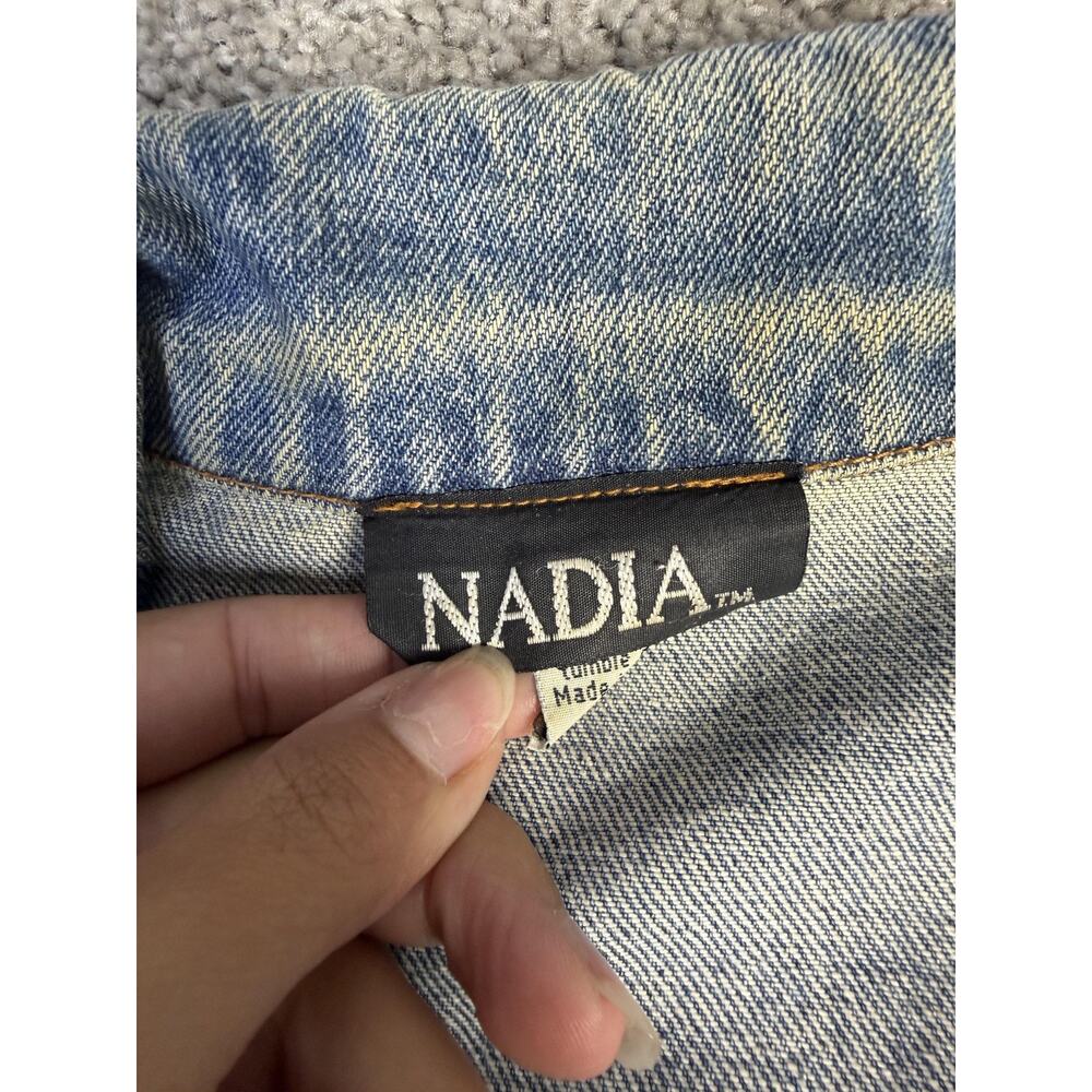 Vintage Nadia Jacket Womens M Blue Denim Teacher Children Tapestry RARE USA - Picture 3 of 10